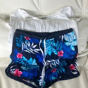 Blue and Pink Shorts Vibrant Floral Design